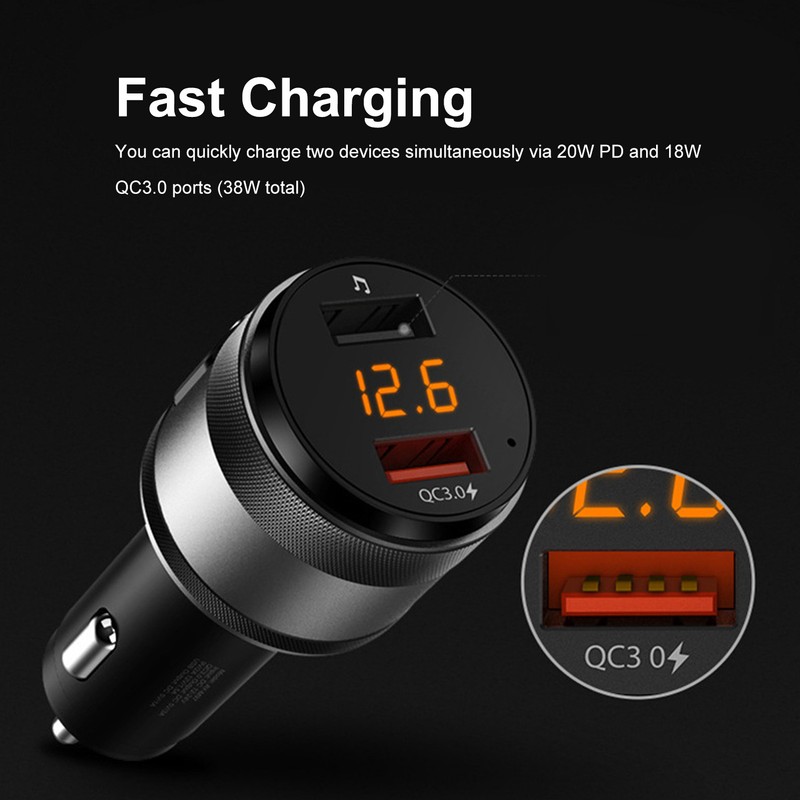 Bluetooth FM Transmitter QC3.0 Fast Charging CVC Noise Cancellation Handsfree