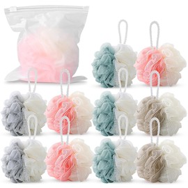 10 Pcs Soft Travel loofah with Individually Wrapped, 4 inches Comfortable Bath Shower loofah Sponge for Body Exfoliating, Lanyard Design, Multicolor