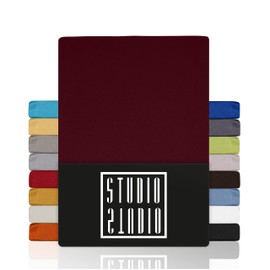 STUDIO Basic Fitted Sheet, 90 x 190 cm, 100% Combed Cotton, Oeko-Tex Standard 100, Bed Sheet, Jersey, Burgundy