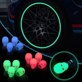 Voyyphixa Air Valve Cap, Set of 12, Skull, Luminous, Tire Valve, Skeleton Type, Car Parts, Tire Wheel, Convenient, Aluminum Wheel, Air Valve, Bicycle