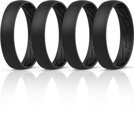 ThunderFit Silicone Wedding Rings Unisex, Rubber Engagement Bands - 4mm Width, 1.8mm Thick, 1/4/7 Variety Multipack (Pack F: 4 Black Rings - Size 9.5-10 (20.20mm))
