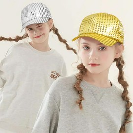 Initlove Sequin Baseball Caps for Kids Bling Sparkly Parent-Child Baseball Cap for Parties Festivals Gold