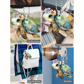 Maciebelle Rear View Mirror Accessories, Sea Turtle Gifts, Christmas Ornaments for Tree, Mirror Hanging Car Interior Accessories, White Elephant Gifts for Women