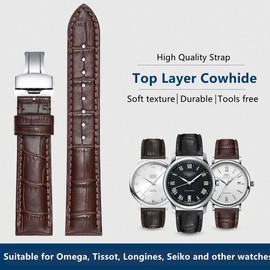 HEYOZURY Watch Bands Genuine Leather Embossed Alligator Grain Calfskin Deployment Buckle Replacement Strap for Women Men Bracelet Men's and Women's Watch Straps 14mm to 24mm