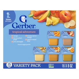 Gerber Stage 2 Baby Food, Tropical Adventure Puree Tubs, No Added Colors or Flavors, Baby Puree, Variety 32-Pack
