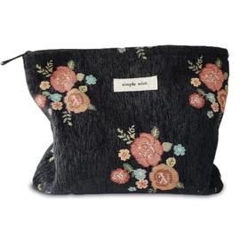 Kawlxpp Aesthetic Cosmetic Bags for Women and Girls,Flower Travel Large Capacity Canvas Makeup Bag,Organizer Bag Zipper Pouch (Vintage Flowers)