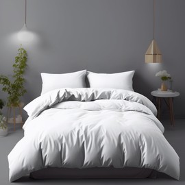LivinEase Bed Linen 135 x 200 cm Set - Microfibre Duvet Cover 135 x 200 cm + 1 Pillowcase 80 x 80 cm - Bed Linen White