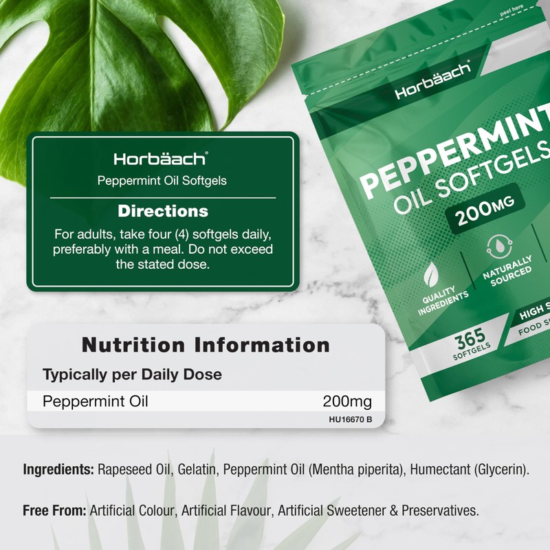 Peppermint Oil Capsules 200mg | 365 Softgel Capsules | Digestion