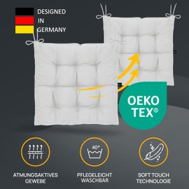 LILENO HOME Set of 2 Chair Cushions 34 White (40 x 40 x 6 cm) - Seat Cushions for Garden, Kitchen or Dining Room - UV-Resistant Indoor and Outdoor Chair Cushions as Chair Cushions (Linda FUM)