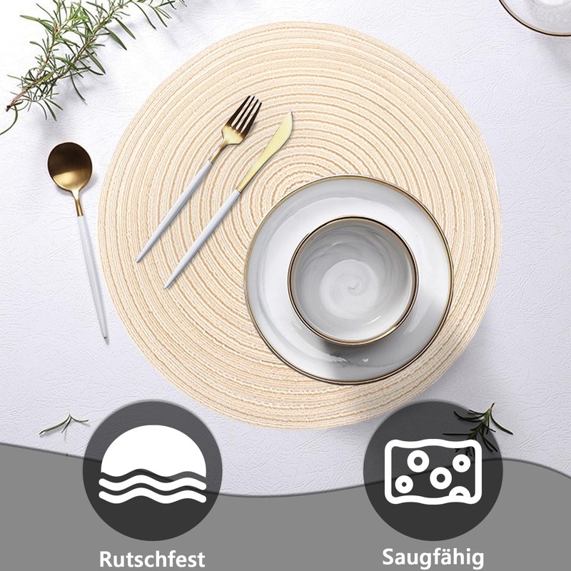 DENUOTOP Set of 6 Round Place Mats Washable Boho Braided