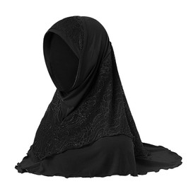 Ladies Muslim Hijab Lace Head Scarf for Women Girls Cozy Stretchy Headscarf Full Cover Turban Cap Islamic Shawl Worship Prayer Headpiece Long Ramadan Head Wrap Arab Head Cover Hair Loss Accessory