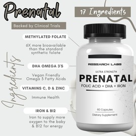 Research Labs Prenatal Vitamins for Women 2 Fer 1 Ad: 6X More Bioavailable Methylated Folate Folic Acid MTHF 5 | Supports Brain Development, Healthy Growth