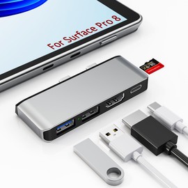 Surface Pro 8 Docking Station USB C Hub with Thunderbolt 4 (40Gbps Data+8K Display+100W PD), 4K HDMI, USB 3.0/2.0, TF Card Slot, Triple Display USB-C Adapter for Surface Pro8 Home Office