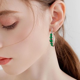 EVEVIC Austrian Crystal Half Hoop Earrings for Women Trendy 14K Rose Gold Plated Large Hoops Earring Jewelry Gift (Emerald)