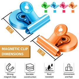 Artcut 12 Pack Magnetic Clips, Strong Fridge Magnets, Magnetic Clips for Fridge, Whiteboard, Magnetic Bulldog Clips for School, Home, Office, Magnetic Clip Ideal for Paper, Photos, Cards, Reciepts