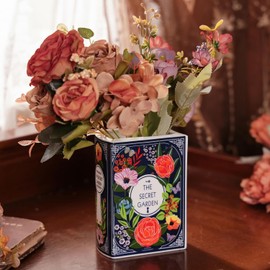 Small - Secret Garden Book-Shaped Decorative Vase, Ceramic Flower Vase for Home Decor Room Decor Bookshelf Decor, Unique Vase for Book Lovers