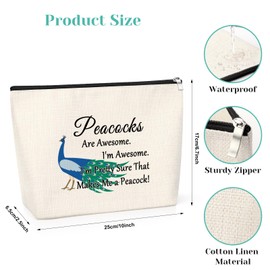 Peacock Gifts for Women Friend Inspirational Peacock Cosmetic Bag Peacock Theme Gifts for Peacock Lovers Animal Lover Gifts Christmas Birthday Presents for Friend Sister Travel Zipper Makeup Bag