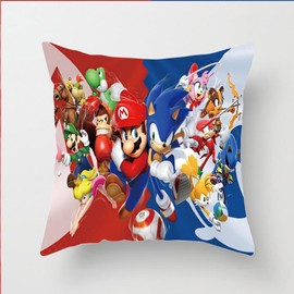 ETASOP Cute Characters Throw Pillow Covers 18x18 Double-Sided Printed Mario Bros Pillow Cases for Kids Party Sofa Bedroom, Set of 4 (A)