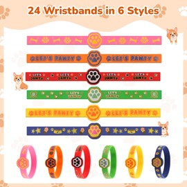 ANJUU 24 Pcs Dog Paw Party Favors Birthday Supplies for Kids, Multicolor Paw Print Silicone Wristbands Bracelets Bulk for Goodie Bag Stuffer Class Prize Christmas Easter Dog Themed Party Favors Gift