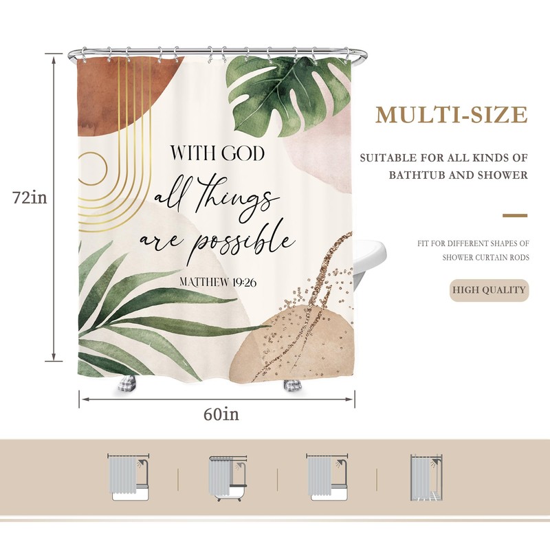 Glawry Boho Bible Verse Shower Curtain 60Wx72L Inches Inspirational Scriptures
