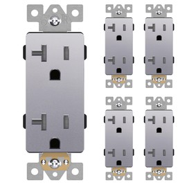 LIDER Matte Finish Decorator Receptacle with Interchangeable Face Cover, Child Safe Tamper-Resistant Wall Outlet, Commercial Grade, Self-Grounding, 20A 125V, UL Listed, LR20-TR-SV5P, Silver, 5 Pack
