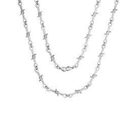 Sacina Silver-tone Barbed Wire Chain Necklace 16/18/20/22 in, Gothic Emo Punk Grunge Necklace, Goth Jewelry, Christmas Jewelry Gift for Women, 18 in, Zinc Stainless Steel, No Gemstone