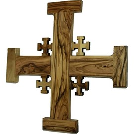 Holy Land Market Crusader Catholic Olive Wood Bethlehem Holy Jerusalem Cross (9 Inches Large)