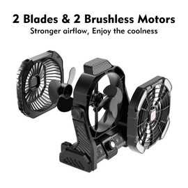 RUNTOP 20000mAh Battery Operated Fan, Battery Powered 2 Blades Camping Fan, USB Rechargeable Desk Fans with 2 Colors LED Light & Hook,Timer, Outdoor Portable Fans for Camping, Fishing, Hurricane