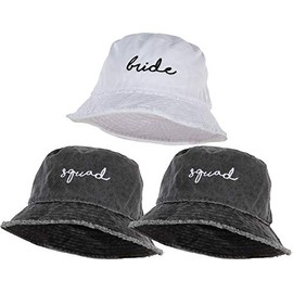 Funky Junque Sombrero de cubeta para mujer, bordado al aire última intervensión, camping, senderismo, pesca, safari, festival, boonie, sombrero de sol unisex, Paquete de 3: 1 novia y 2 escuadrón, Talla única