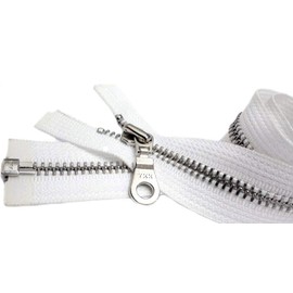 YKK 20 inches #5 Separating - Jacket Zipper Aluminum Finished (Custom Length) Medium Weight with Fancy Donut Pull Slider Color White (Made in USA)