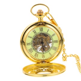 KONTONTY Vintage Roman Numerals Pocket Watch Mechanical Half Hunter Scratch-resistant Mineral Glass Hollow Pattern