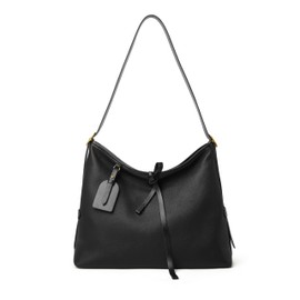 DORIS&JACKY Soft Leather Hobo Bag For women Large Lightweight Top Handle Shoulder Purse With Adjustable Handle (Black)