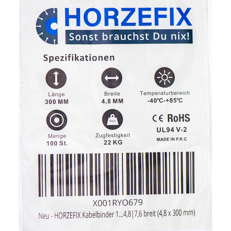 HORZEFIX Cable Ties Pack of 100 Black Long UV Resistant