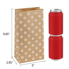 BagDream Paper Lunch Bags 4lb 100Pcs Kraft Brown Snack Bags Bulk, for Craft, Lunch, Bread, Sandwich, Candy, Treats, 5x2.95x9.45 Inches Recyclable Brown Small Paper Sacks White Dot