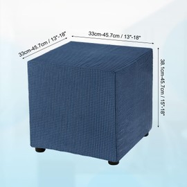sourcing map Square Ottoman Cover 18x18x18inch Stretch Polyester Washable Ottoman Slipcovers Elastic Foot Stool Foot Rest Protector for Living Room Bedroom, Navy Blue