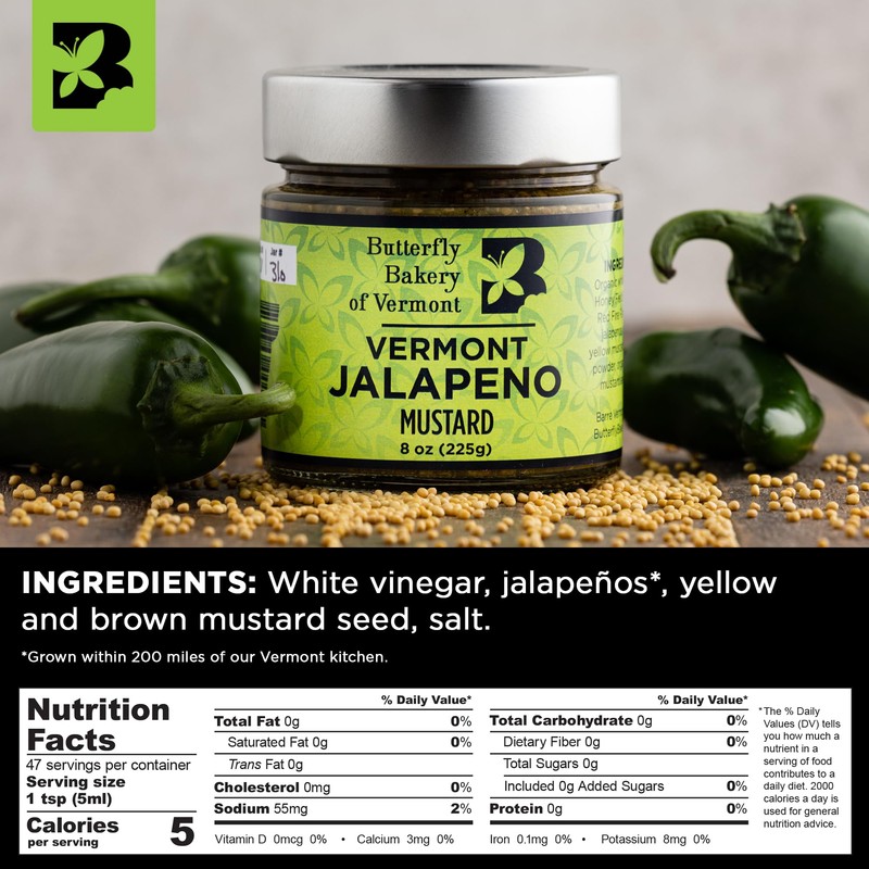 Butterfly Bakery of Vermont - Vermont Jalapeno Mustard, Gourmet Spicy