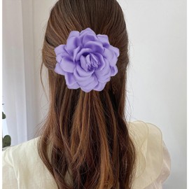 Flower Brooches for Women Satin Fabric Rose Brooches Handmade Flower Brooches Pin for Wedding Party Dance Banquet Ceremony Versatile Floral Accessory for Clothing and Hairstyling Size:4.72in (purple)