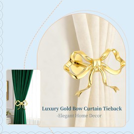 2 PCS Luxury Large Gold Bow Curtain Holdbacks, Wall-Mounted Tiebacks for All Types of Curtains - Luxurious Decorative Holders for Living Room, Bedroom, and Office