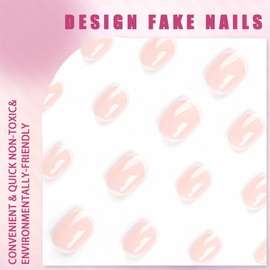 24PCS baby white french tip press on nails short square nude full cover glue on nails for women acrylic manicure set with tools 12 sizes durable ABS material (Baby White)