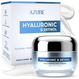 Azure Cosmetics Hyaluronic Acid Moisturizer Face Cream - Dermatologist Tested, Anti-Aging Retinol Cream for Dark Spots, Fine Lines & Wrinkles - Clean Beauty, Korean Skincare - All Skin Type - 1.69 oz