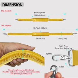 79 inch Shoulder Strap, Extra-Thick Fixed Cushion Pad and Dual Clasps Universal Replacement Strap with Metal Swivel Hooks for Laptop Bags, Luggage Bags, Camera, Crossbody (200cm,Yellow)