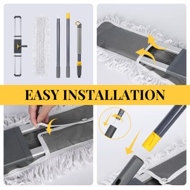 Masthome 32'' Commercial Dust Mop, 60'' Adjustable Flat Mop with Long Handle, Industrial Dust Mop with 1 Cotton & 2 Microfiber Mop Pads for Hardwood, Tiles, Marble,Vinyl Plank Floors Cleaning