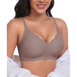 Ganado Scalloped Wireless Bras for Women Seamless No Underwire Bra Full Coverage Padded Comfortable Bralettes (Coffee, 3X-Large)