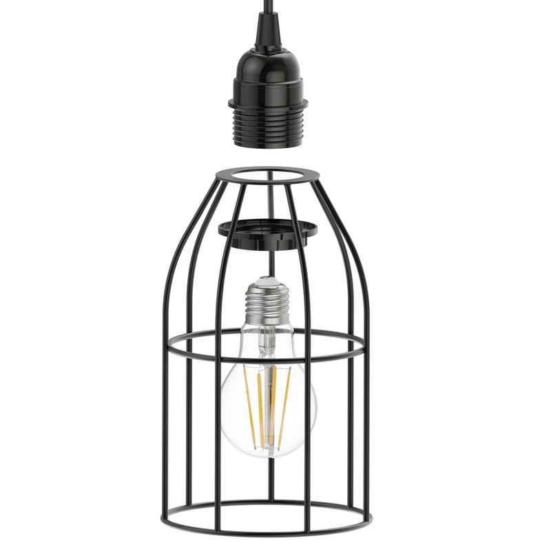ledscom.de Pack of 3 Cage Lampshade, Black, 122 mm Diameter