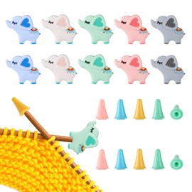20pcs Knitting Needle Stoppers, 10 Elephants and 10 Tapered Knitting Needle Tips Caps Covers Silicone Knitting Needle Point Protectors Stitch Needle End Stoppers for Larger Size Knitting Needle