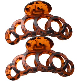 Large Hair Claw Clip, Black Plastic, Curved Design with Cutouts,pack of 2,Water proof (leopard)