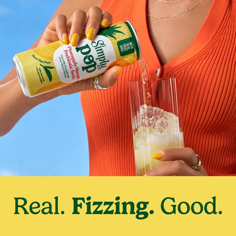 Simply POP Prebiotic Soda Pineapple Mango Cans, 12 fl oz,