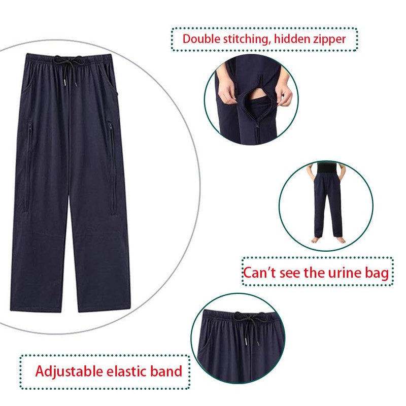 AUSTYLCO Urine Bag Holder Pants with Zippered Pockets,Incontinence Catheter Pants,Urine