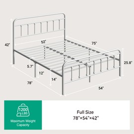 Novilla Metal Full Size Bed Frame - Modern Minimalist Victorian Style with Headboard/Footboard, Heavy-Duty Steel Slats/Underbed Storage/No Box Spring Needed/Easy Assembly/Noise Free/White