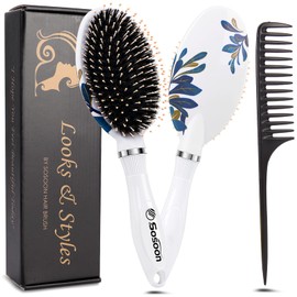 Hair Brush, Boar Bristle Paddle Hairbrush for Long, Thick, Curly, Wavy, Dry or Damaged Hair, Reducing Hair Breakage and Frizzy, No More Tangle 
